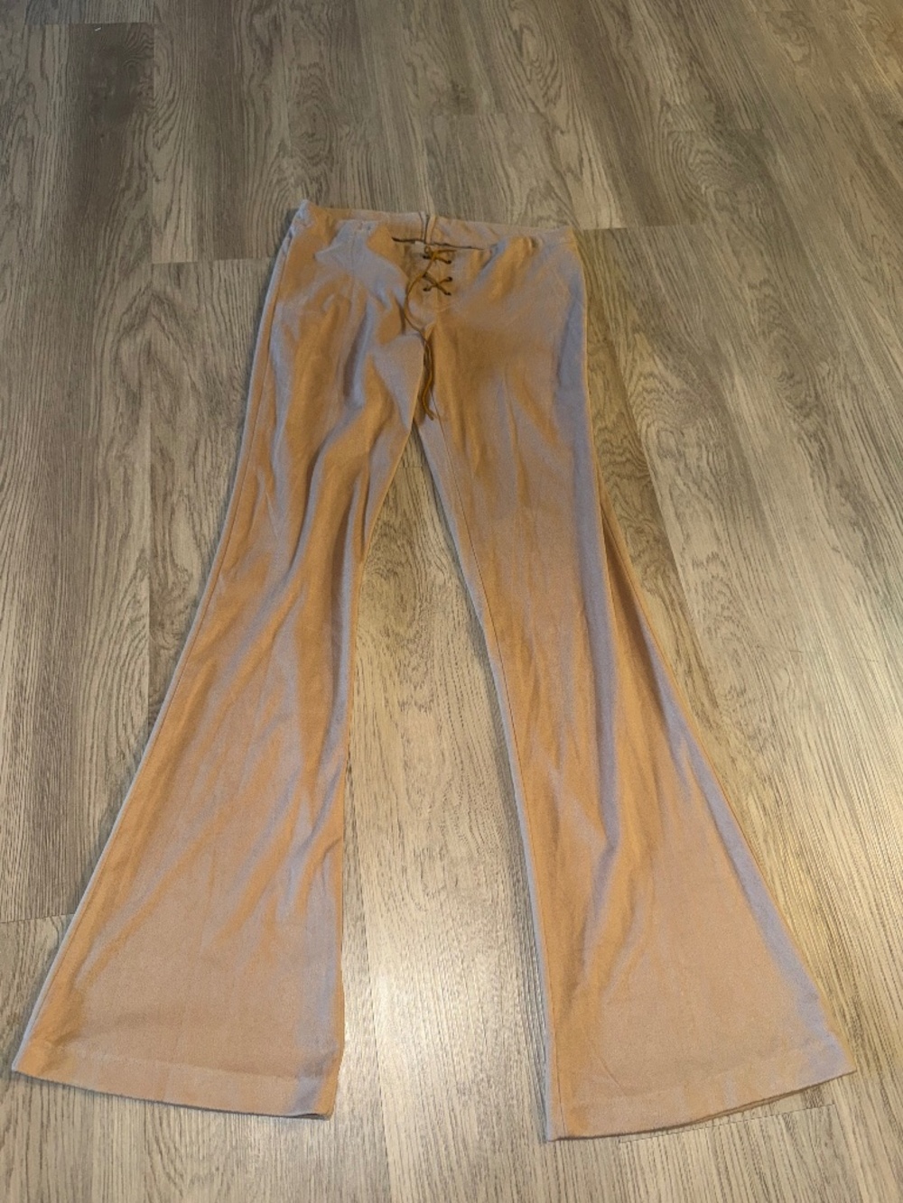 Vintage Y2K Candy Rain USA Faux Suede Lace-Up Flare Pants Camel Boho Bell Bottom